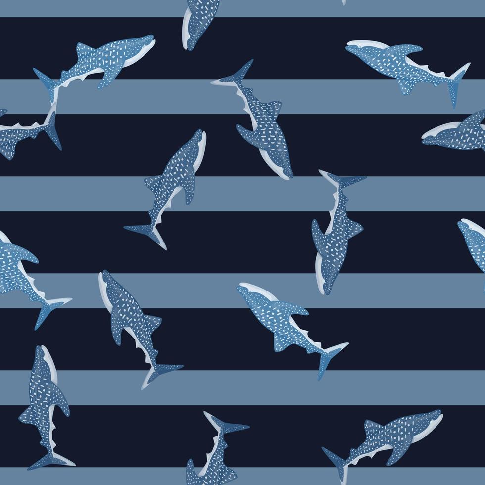 Whale shark seamless pattern in scandinavian style. Marine animals background. Vector illustration for children funny textile.