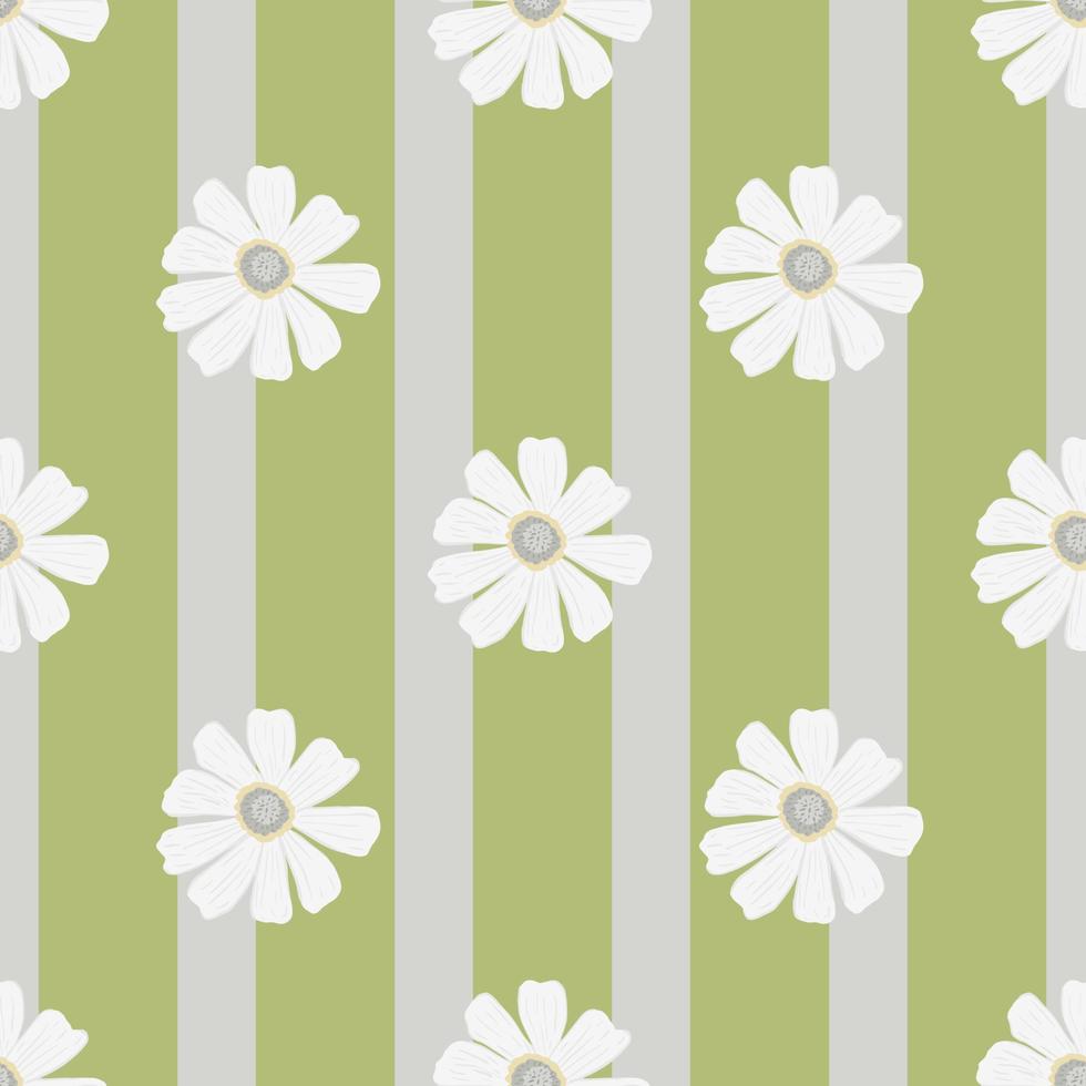Chamomile pattern seamless in freehand style. Spring flowers on colorful background. Vector illustration for textile.