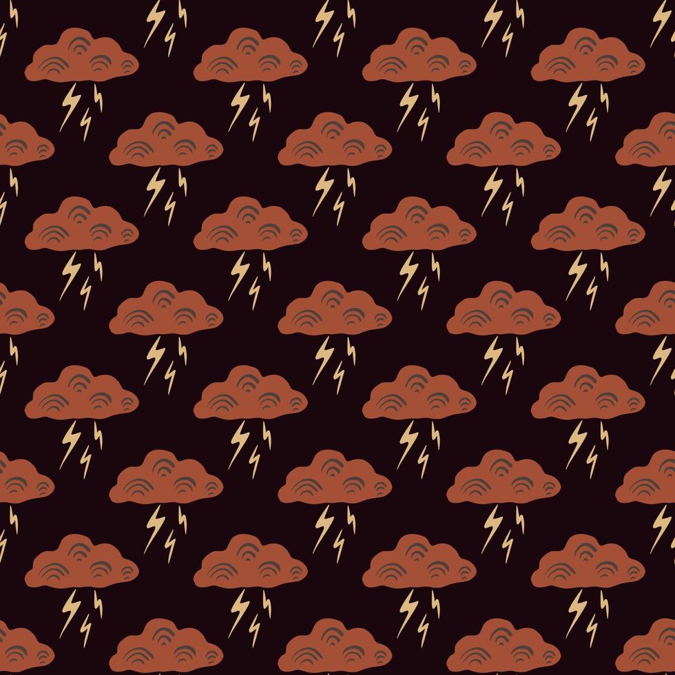 Clouds with lightning of seamless pattern. Cute hand drawn background. vector