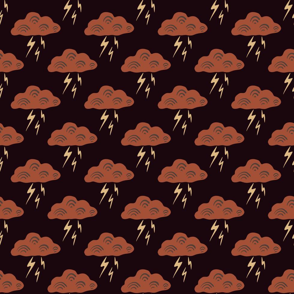 Clouds with lightning of seamless pattern. Cute hand drawn background. vector