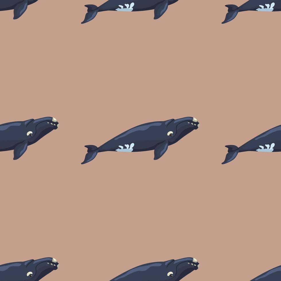 ballena franca de patrones sin fisuras sobre fondo beige. plantilla de personaje de dibujos animados del océano para tela. vector