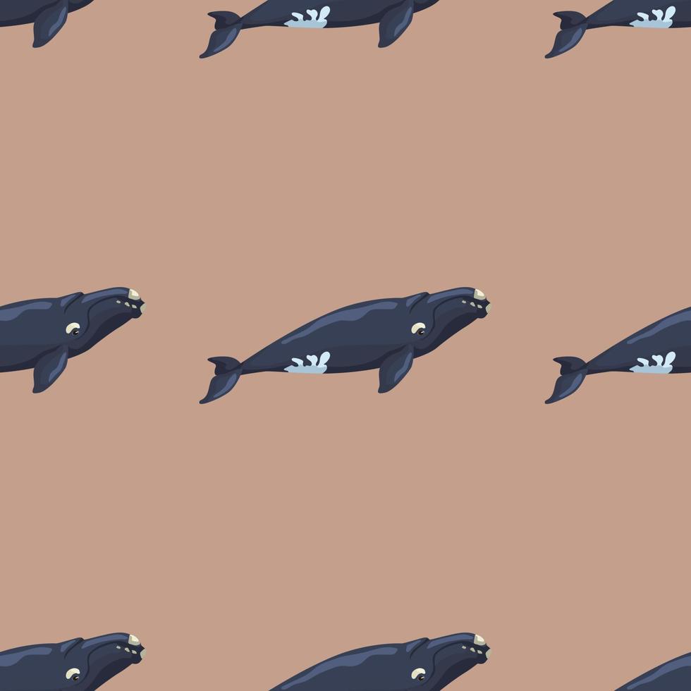 Seamless pattern right whale on beige background. Template of cartoon character of ocean for fabric. vector