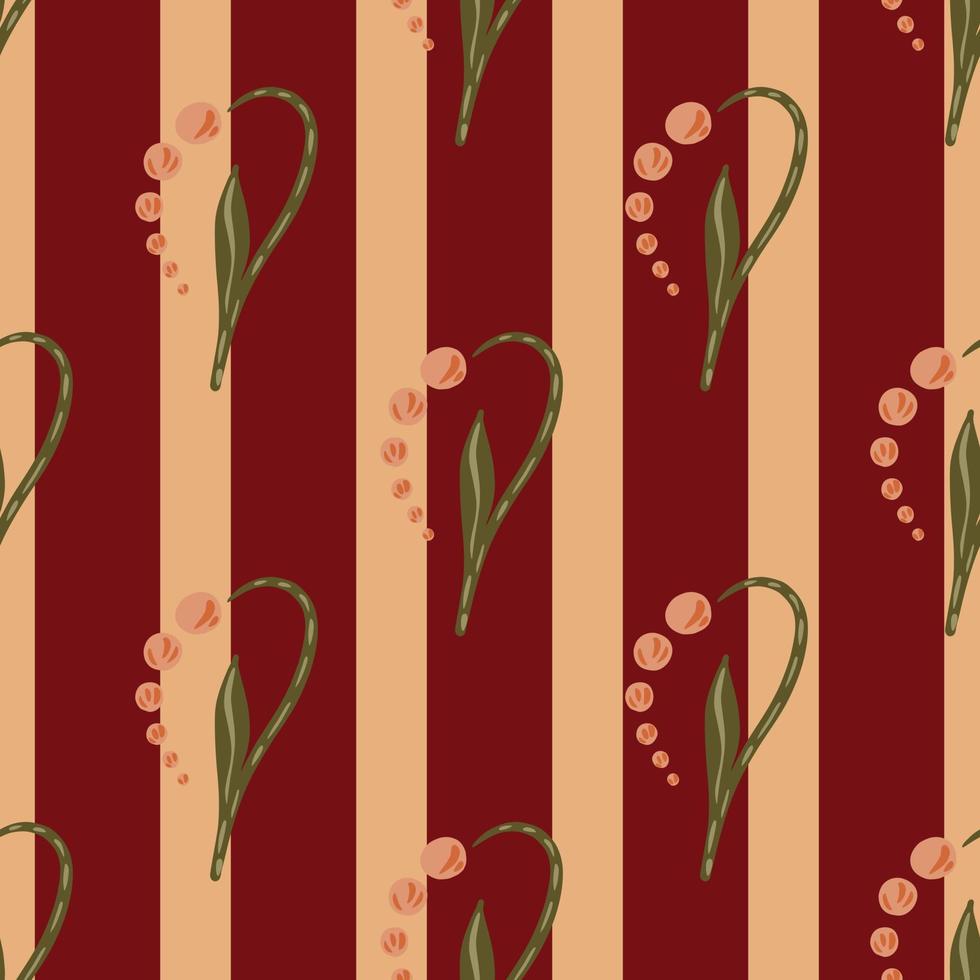 Decorative bloom spring seamless pattern with abstract lily of the valley flowers ornament. Striped background. vector
