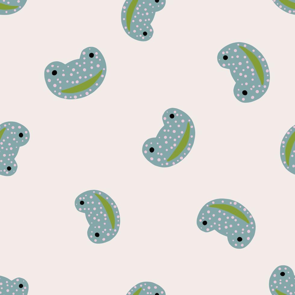 Frog pattern seamless in freehand style. Head predator on colorful background. Vector illustration for textile.