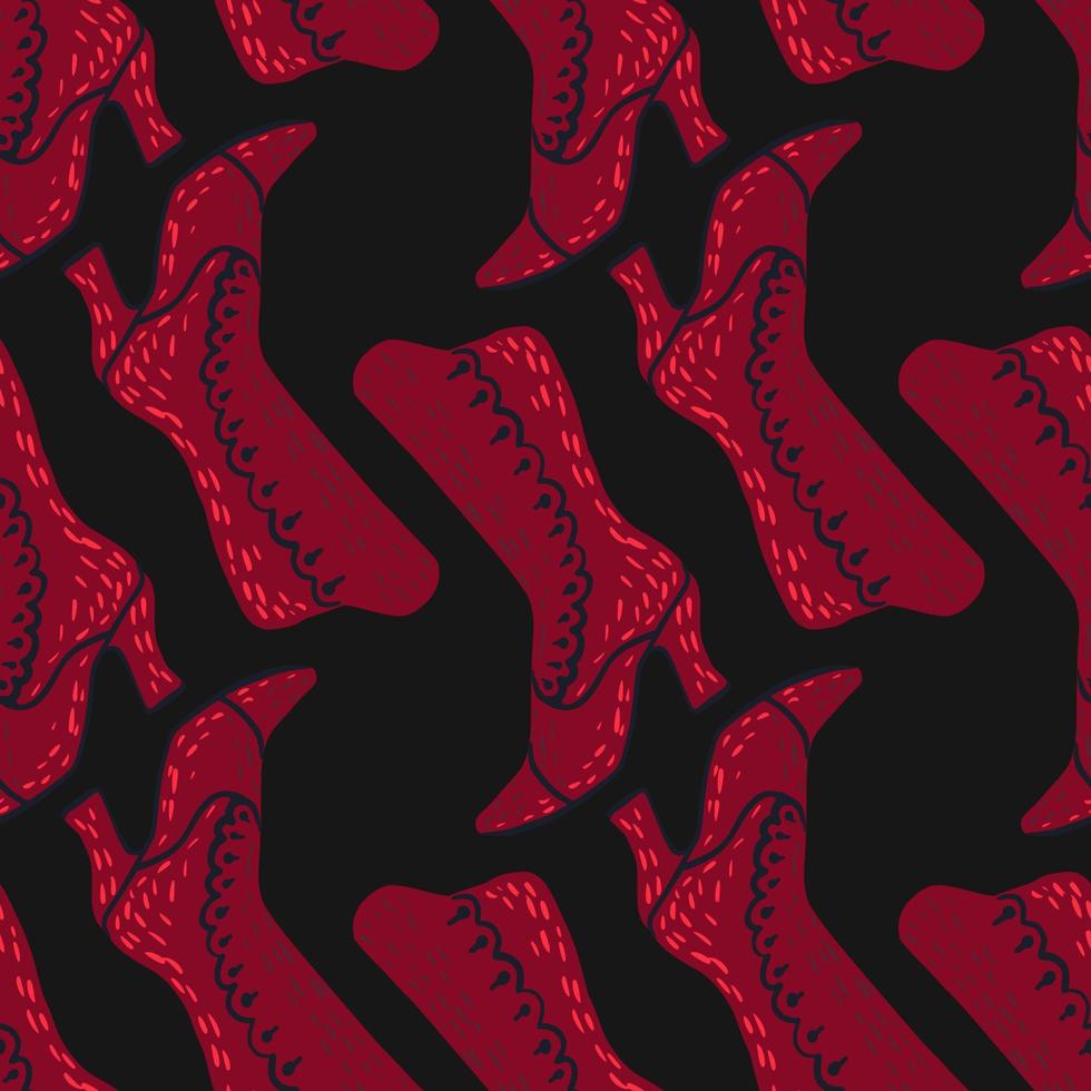 Contrast seamless pattern with modern fashionable pink boots. Women style artwork with black background. vector