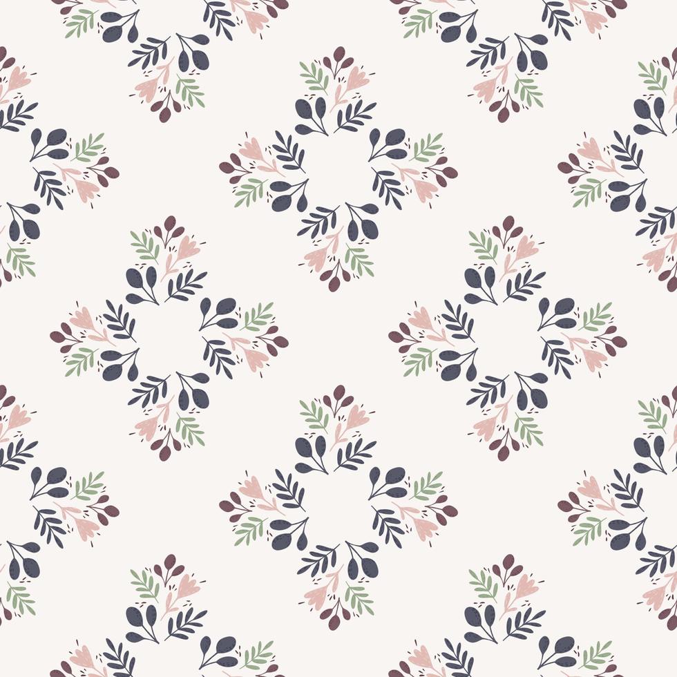 Floral ornament seamless hand drawn pattern. Doodle outline botanical print in blue and ligth tones. vector