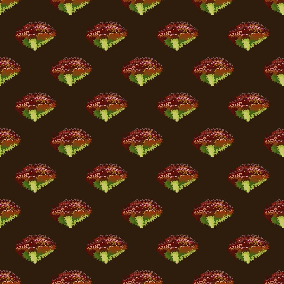 Seamless pattern lola rosa salad on brown background. Simple ornament with lettuce. vector