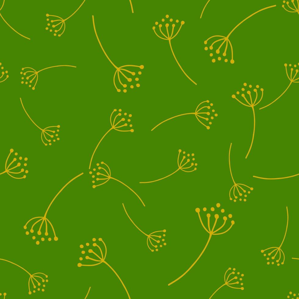 Decorative seamless pattern with yellow rowan berry ornament. Random print with green background. vector