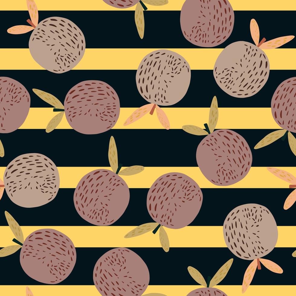 Random seamless fruit pattern with vitamin mandarins ornament. Striped bright background. vector