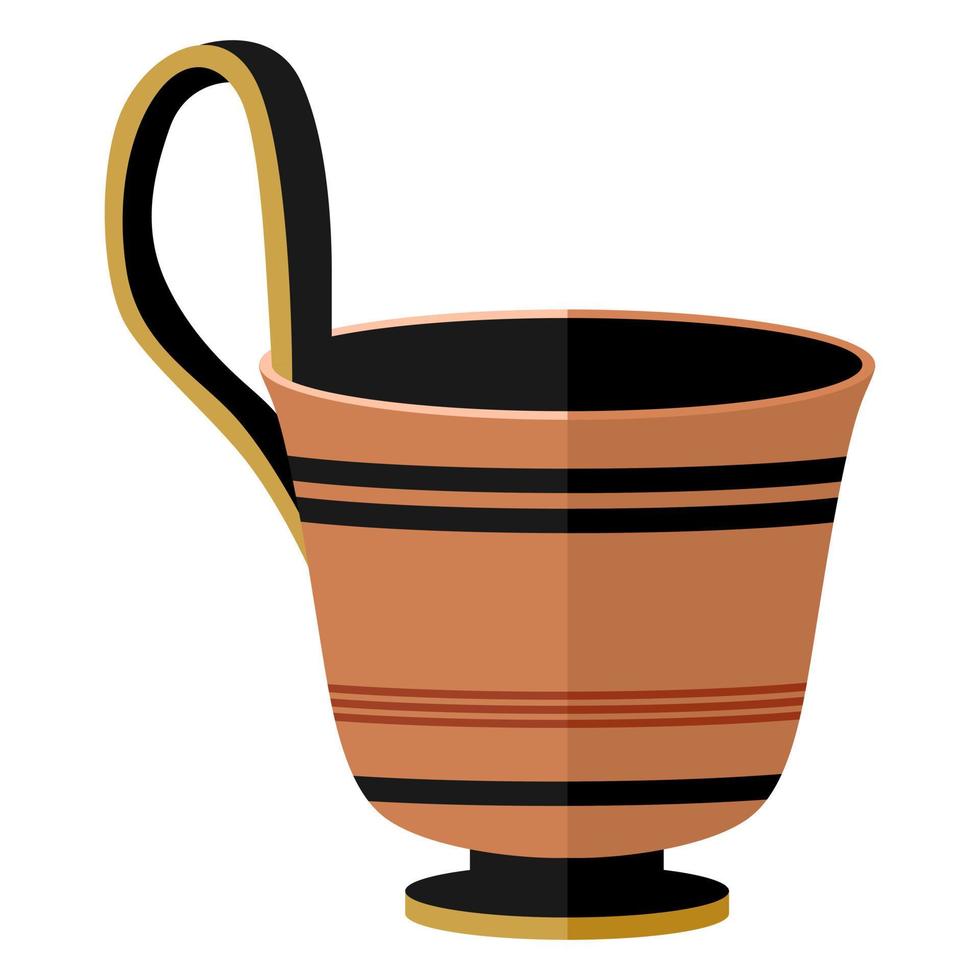 Ancient Greece clay kyathos wine cup. Antiquity drinking kyathos cup with patterns. Used in the Greek feast flat isolated on white background. vector