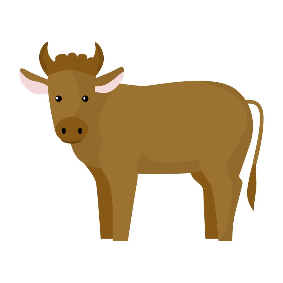 Cute bull isolated on white background. Funny cartoon character farm brown color. vector