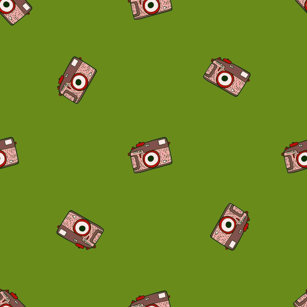 Photo camera vintage seamless pattern. Retro photo cameras design. Repeated texture in doodle style. vector