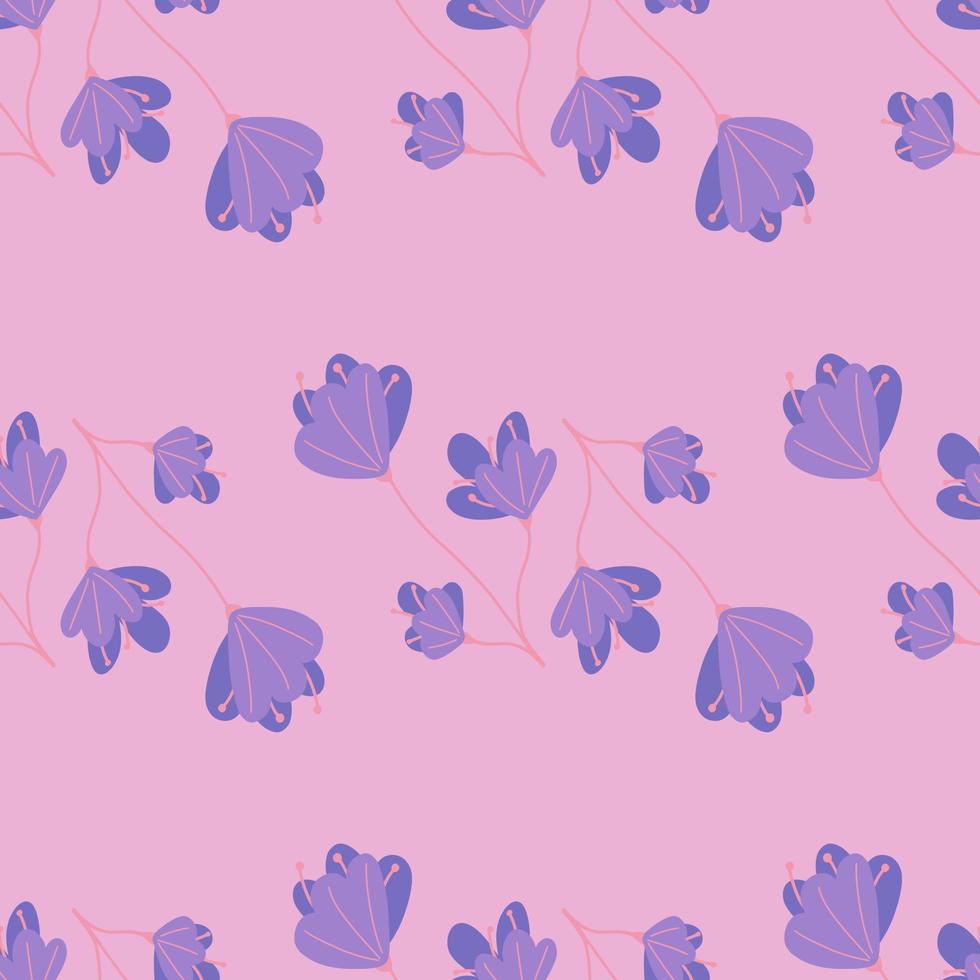 Spring season seamless pattern with purple abstract doodle flowers elements. Lilac background. Bloom print. vector