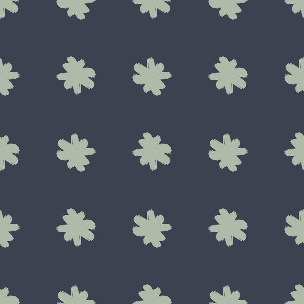 Seamless pattern in minimalistic style with abstract flower bud elements. Dark pale navy blue background. vector
