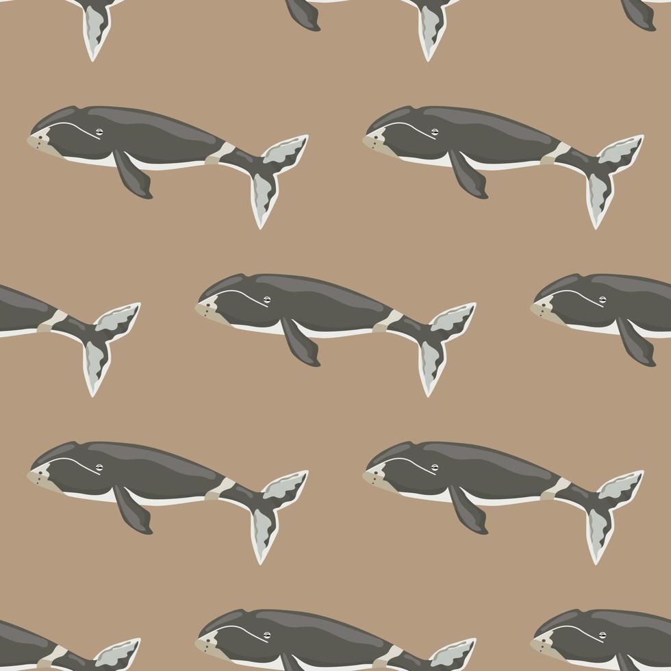 Seamless pattern Bowhead whale on brown background. Template of cartoon character of ocean for children. vector
