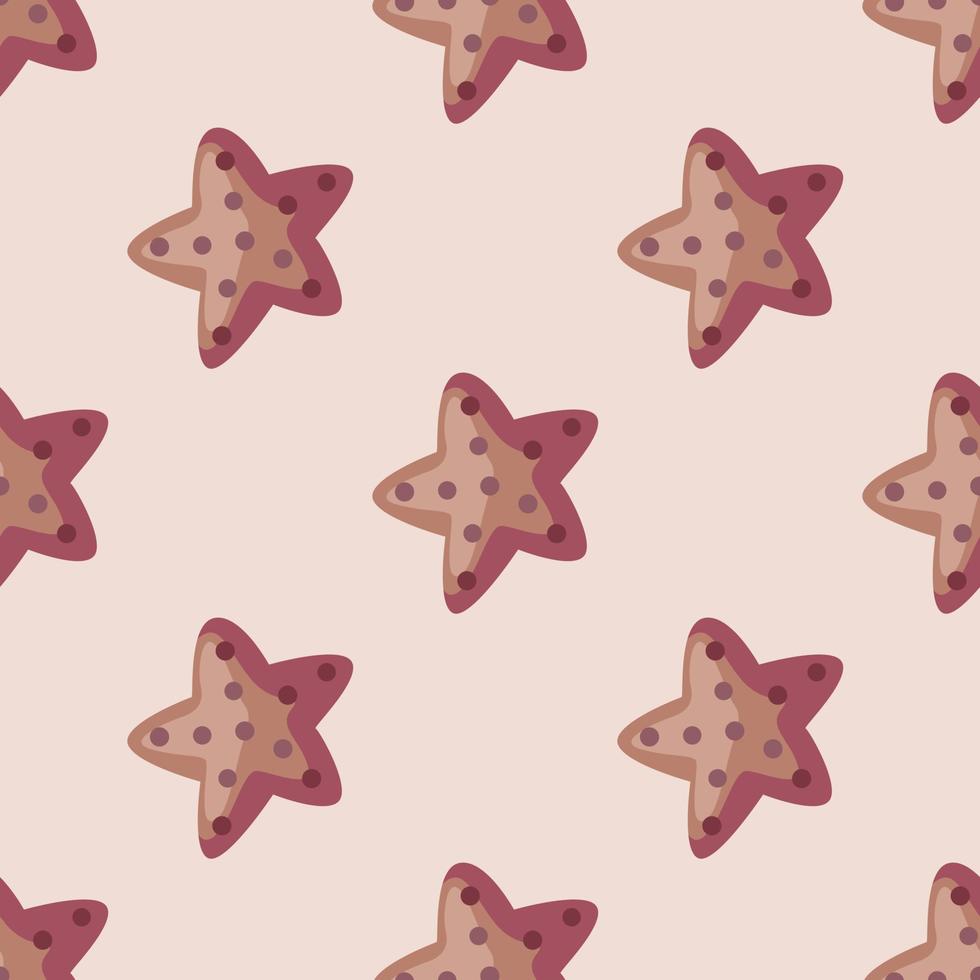 Seamless pattern sea star on ligh pink background. Marine starfish templates for fabric. vector