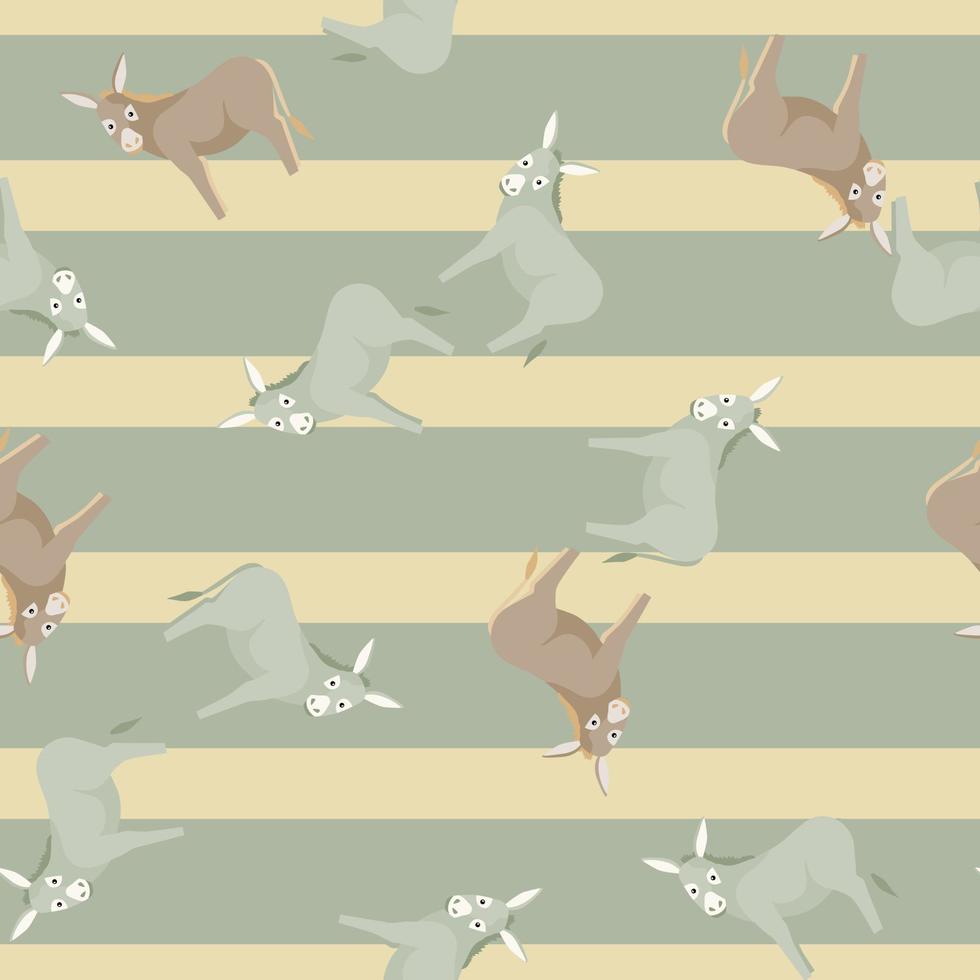 Seamless pattern of donkey. Domestic animals on colorful background. Vector illustration for textile.