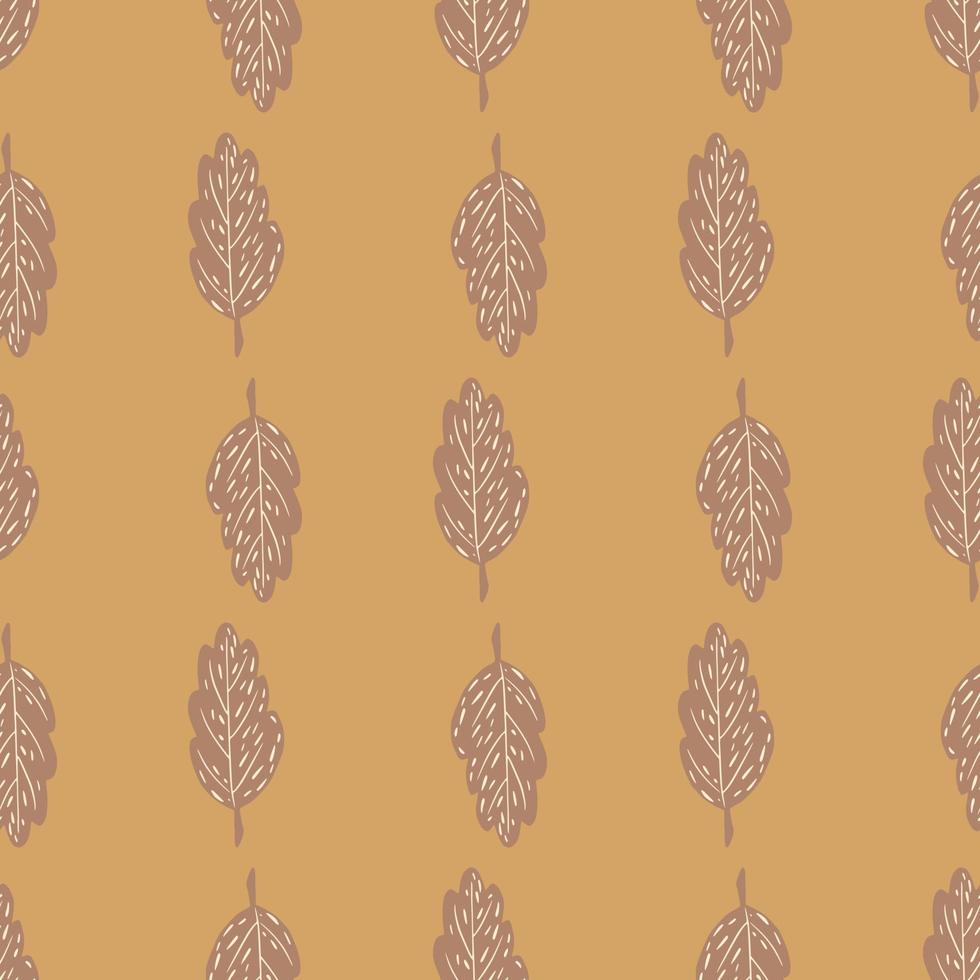 Decorative fall seamless pattern with light brown leaves ornament. Beige background. vector