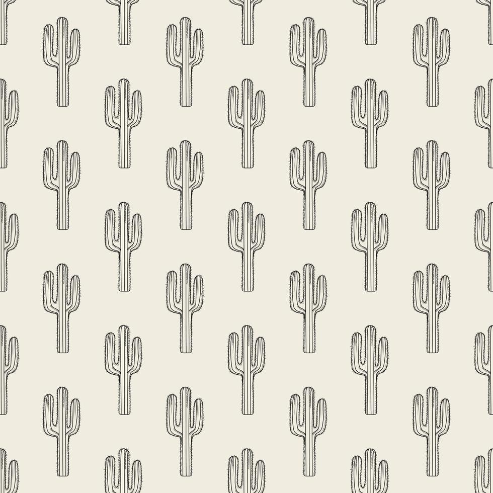 Hand drawn cactus seamless pattern. Engraving vintage style. vector
