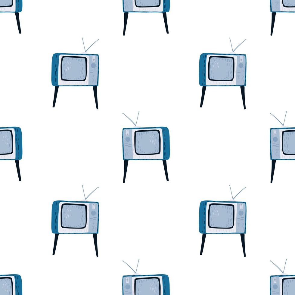 patrón de medios sin costura decorativo aislado con adorno de tv azul. Fondo blanco. vector