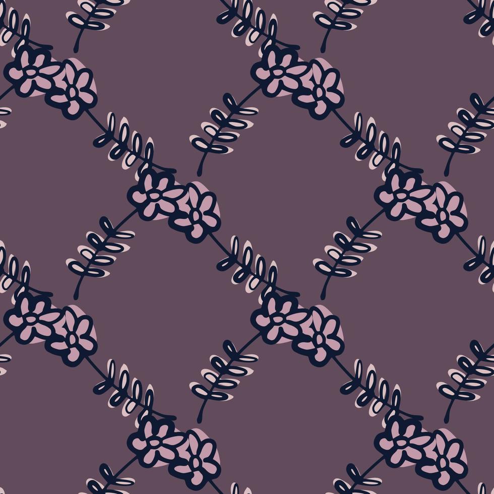 Flower doodle ornament seamless pattern in hand drawn style. Purple background. vector