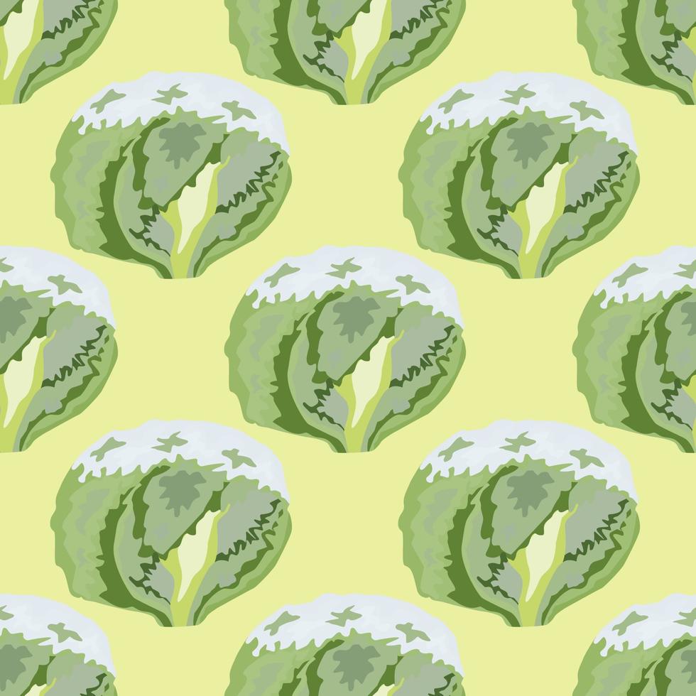 Seamless pattern iceberg salad on beige background. Simple ornament with lettuce. vector