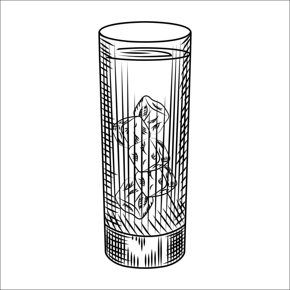 vaso highball de agua helada. vaso de limonada y cubitos de hielo. vector