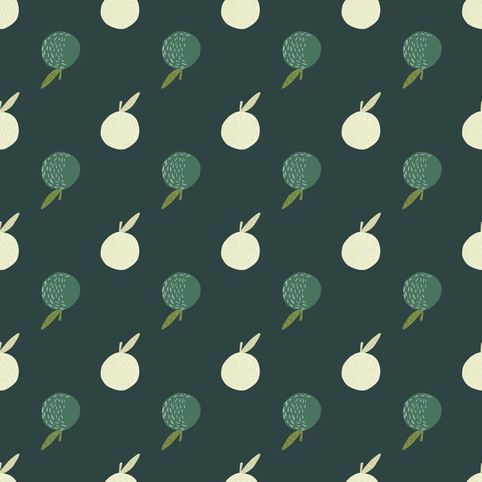 Abstract food seamess pattern with green and white apple ornament. Dark turquoise background. vector