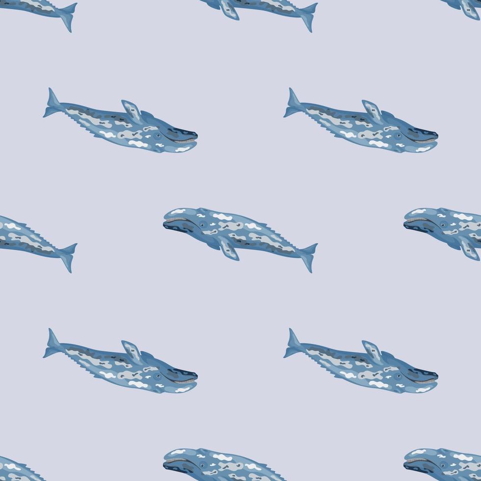 Seamless pattern gray whale on light background. Template of cartoon character of ocean for fabric. vector