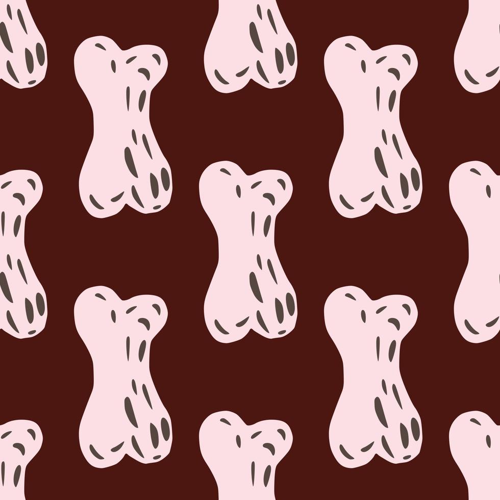 Doodle white bones shapes seamless pattern in scary stylistic. Maroon dark background. Horror print. vector