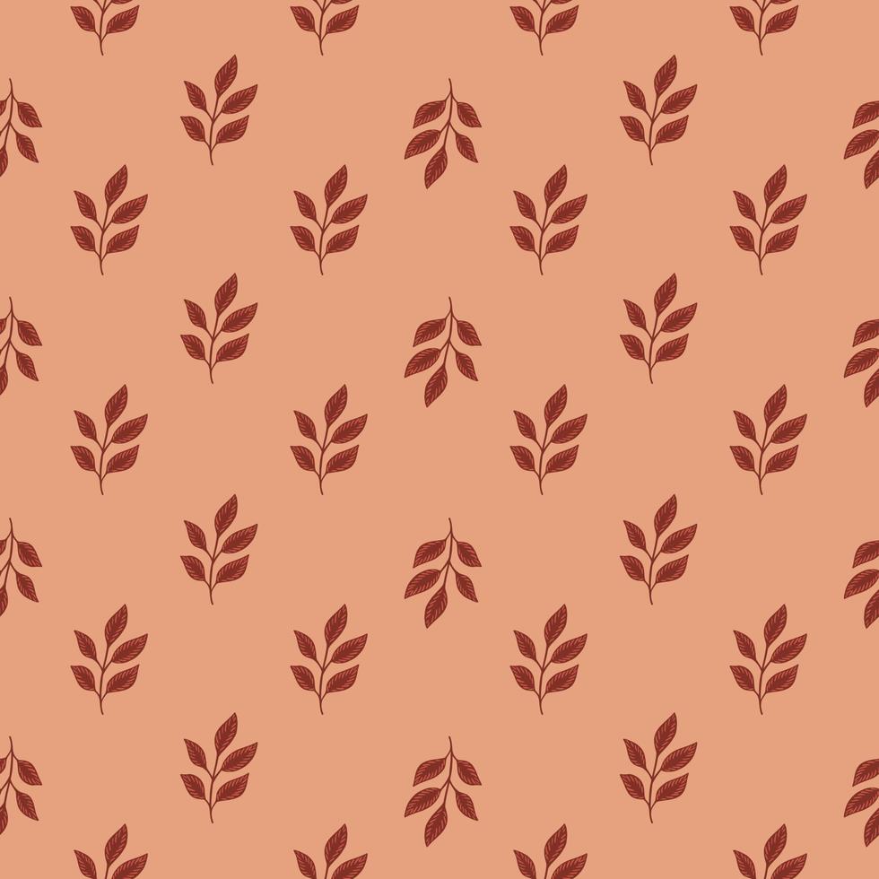 Organic seamless pattern with little leaf branches elements. Pink background. Seasonal little foliage ornament. vector