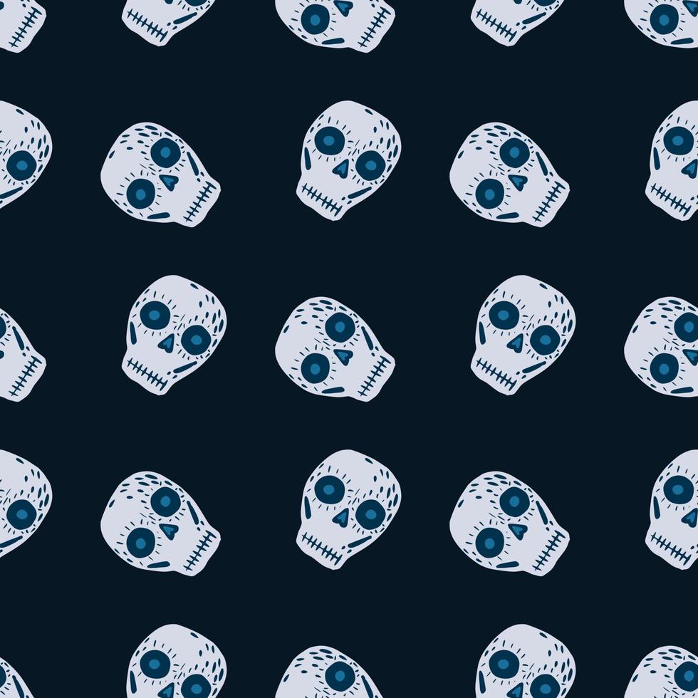 Vintage seamless pattern with mexican decoration skull elements. Navy dark blue background. vector