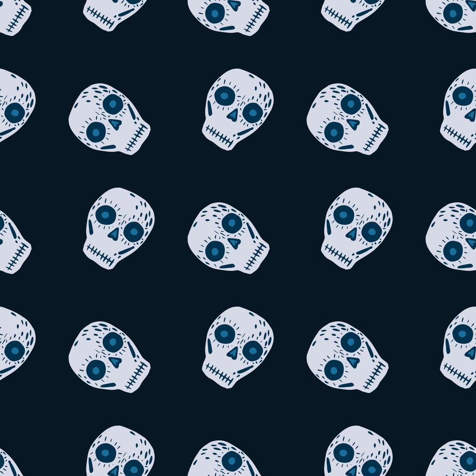 Vintage seamless pattern with mexican decoration skull elements. Navy dark blue background. vector