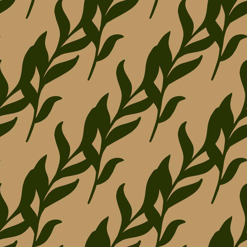 Seamless pattern with green diagonal seaweed ornament. Beige background. Inderwater marine backdrop. vector
