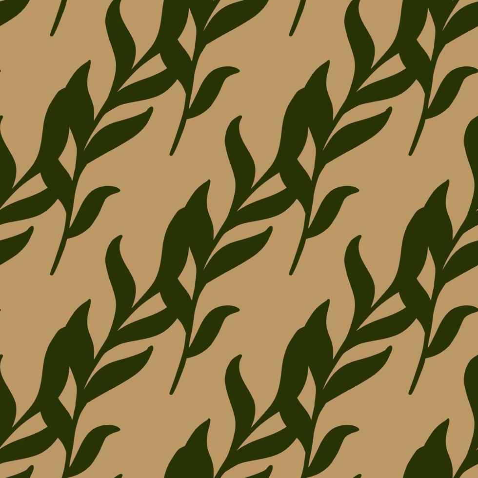Seamless pattern with green diagonal seaweed ornament. Beige background. Inderwater marine backdrop. vector