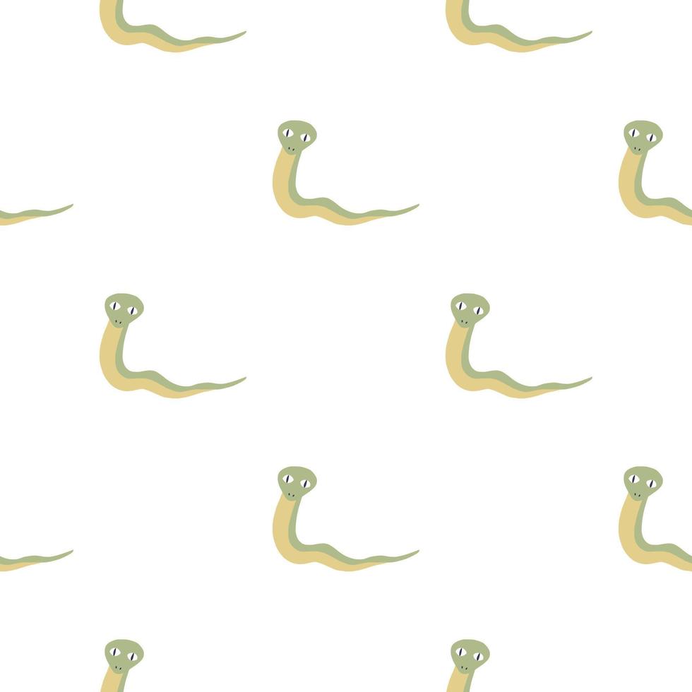 Animal seamless isolated pattern with green simple snakes print. White background. Cartoon simple print. vector