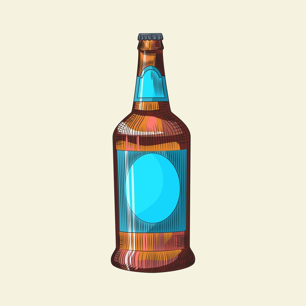 botella dibujada a mano de cerveza ligera aislada en un fondo claro. plantilla de botella de cerveza artesanal. vector