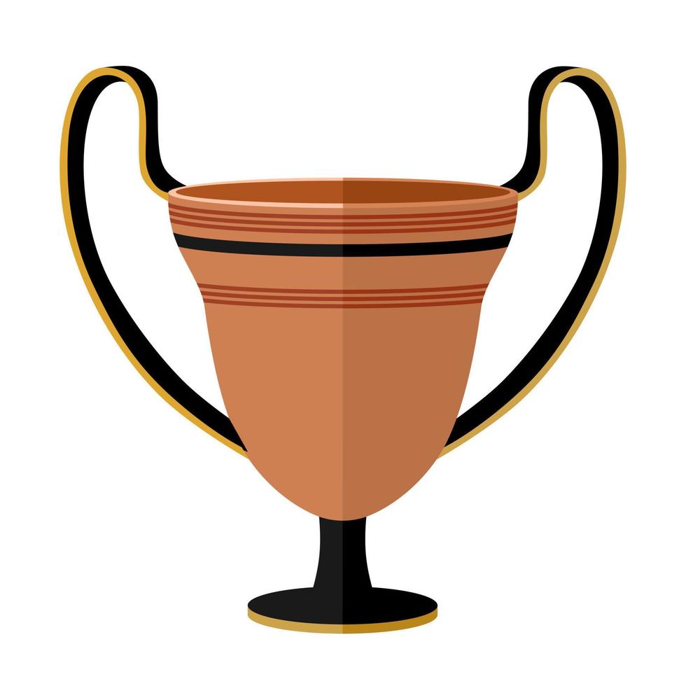 Ancient Greece clay kantharos wine cup. Antiquity drinking kantharos cup with patterns. Used in the Greek feast flat isolated on white background. vector