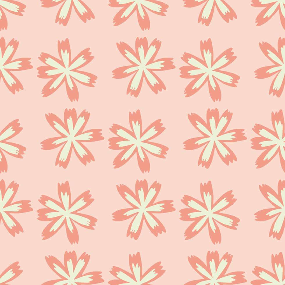 lindo patrón sin costuras con siluetas de flores de campo de primavera. ilustraciones de paleta rosa. diseño simple. vector