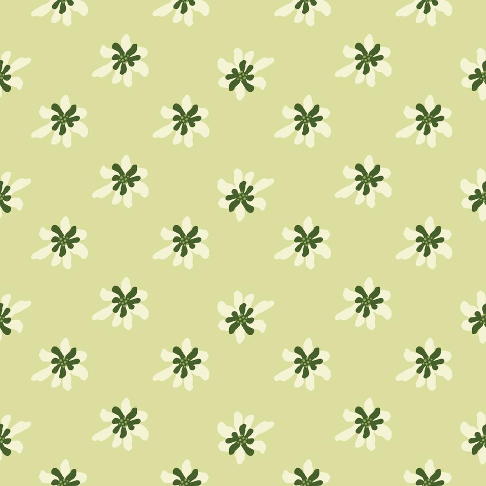 Little doodle daisy flowers print seamless pattern in pastel tones. Light green background. vector