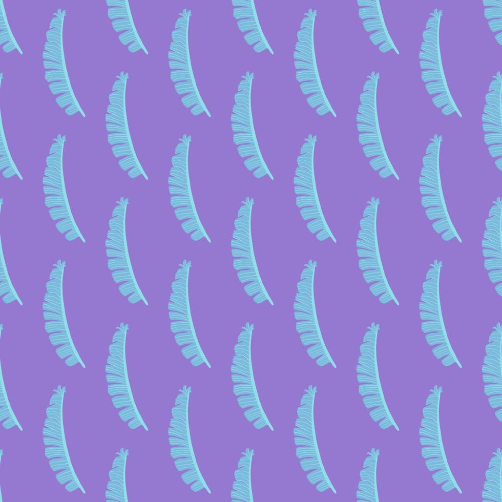Nature exotic seamless flora pattern with blue simple fern leaf shapes. Purple pastel background. vector
