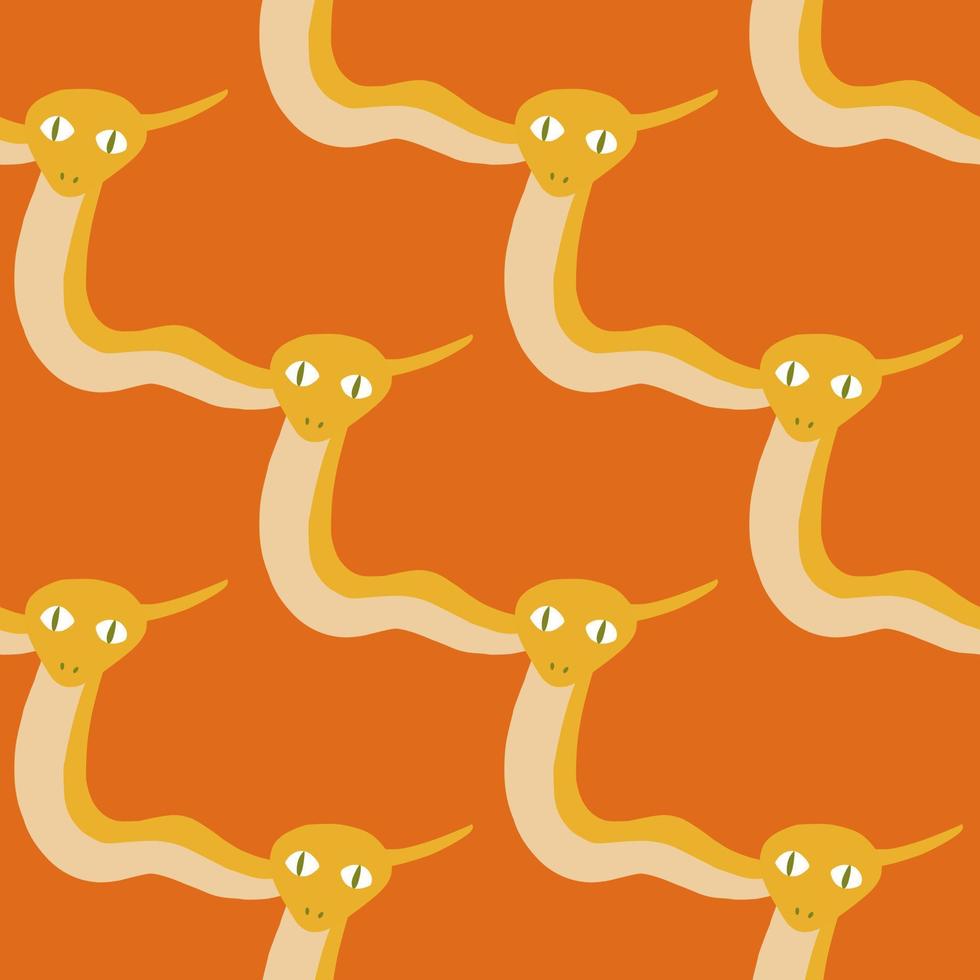 Bright tones seamless pattern with abstract animal yellow snakes shapes. Orange background. Doodle print. vector