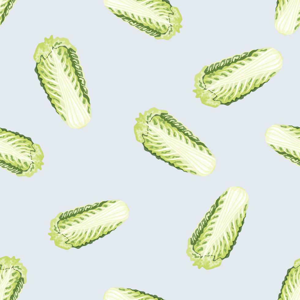 Seamless pattern Chinese cabbage on blue background. Minimalism ornament with lettuce. vector
