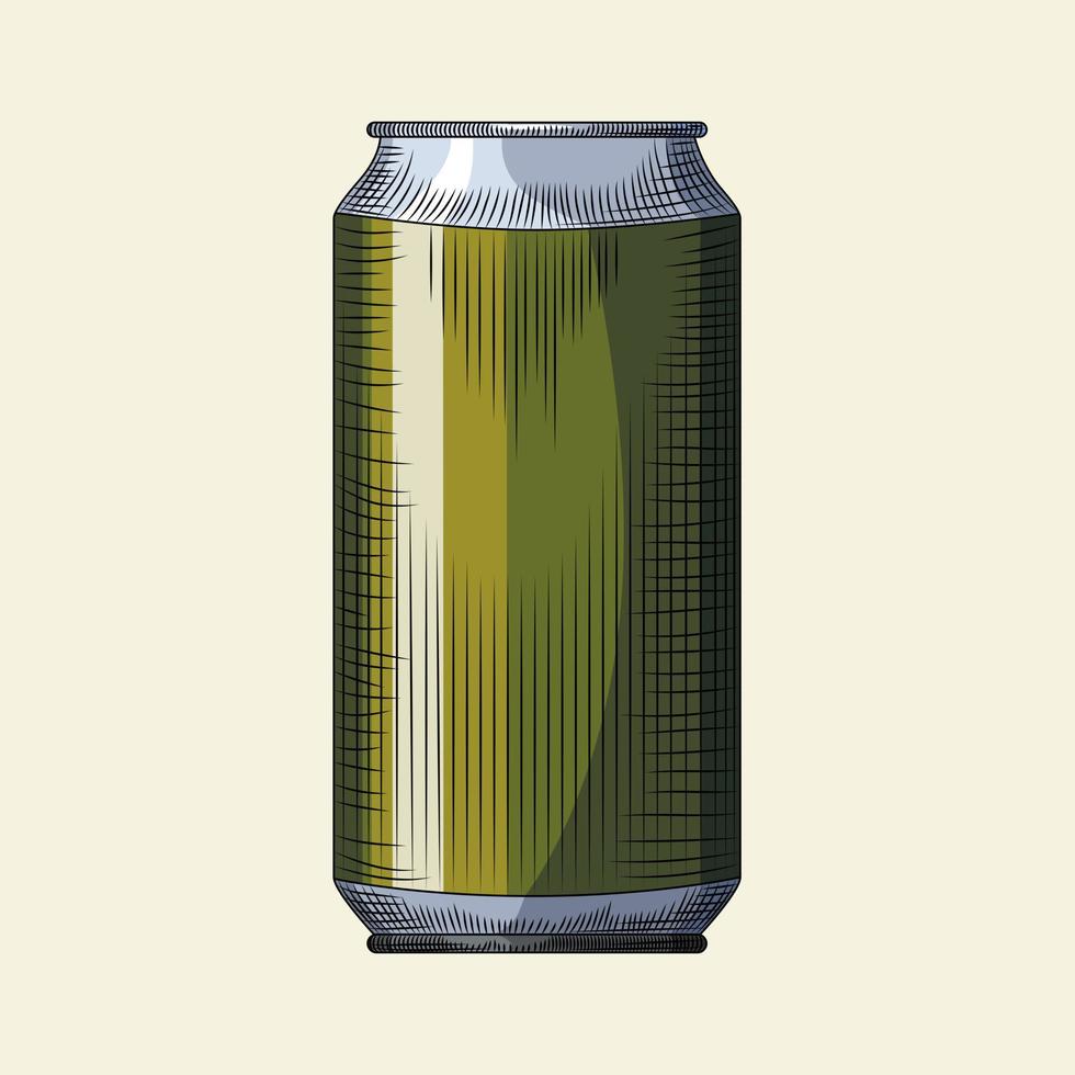 plantilla de lata de cerveza dibujada a mano. bebida verde puede aislado sobre fondo claro. vector