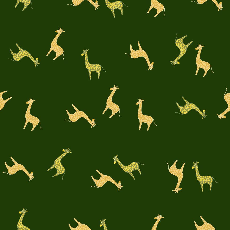 Safari seamless pattern with baby giraffe ornament. Green background. Zoo hand drawn backdrop. vector
