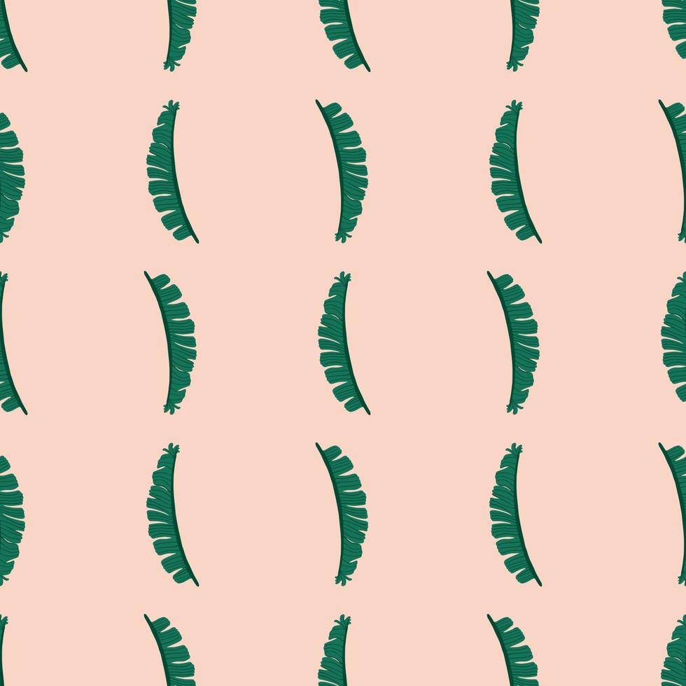 Hand drawn vintage tropic seamless pattern with green fern leaf shapes. Pastel pink background. Flora print. vector