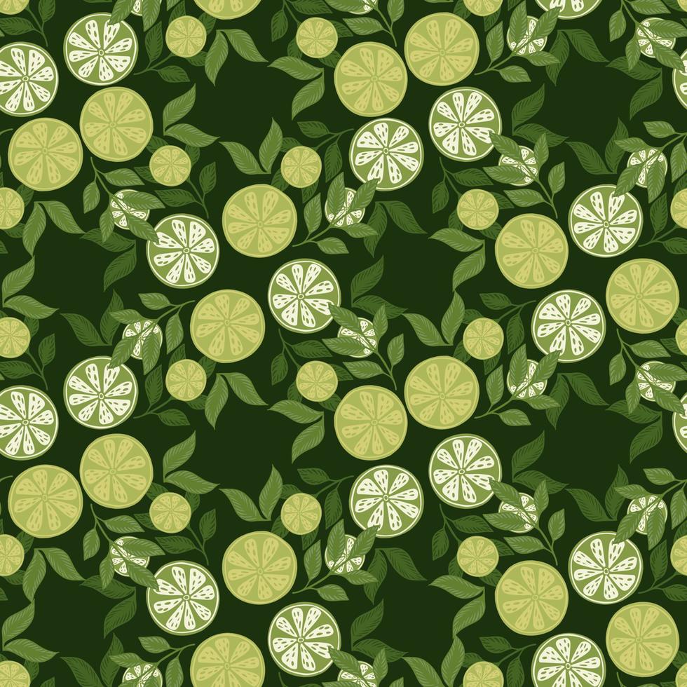 Natural seamless pattern with summer time line slices print. Green colors. Leaves elements. Floral print. vector