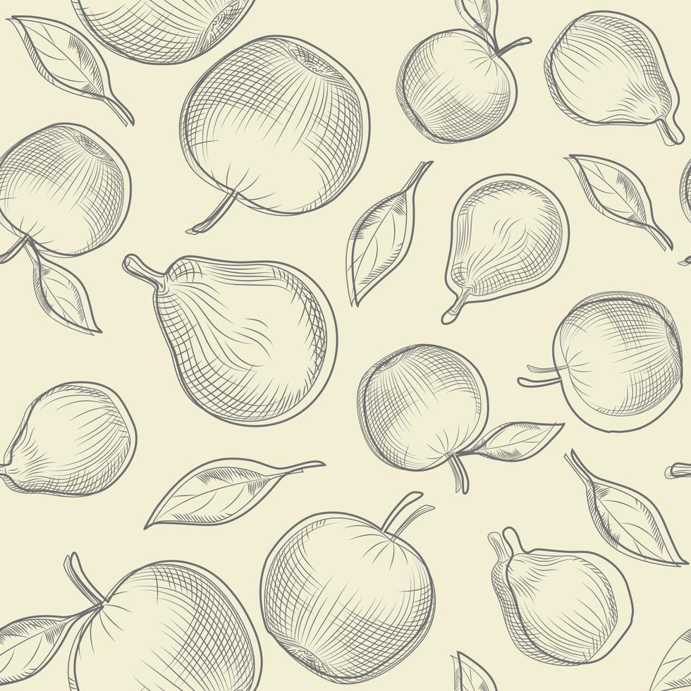 Apple tree leaf and pear backdrop. Apple and pear seamless pattern. vector