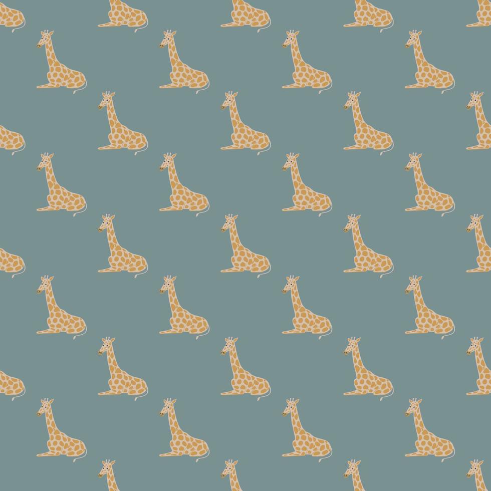 Pastel tones seamless pattern with hand drawn beige giraffe shapes. Pale blue background. Simple design. vector