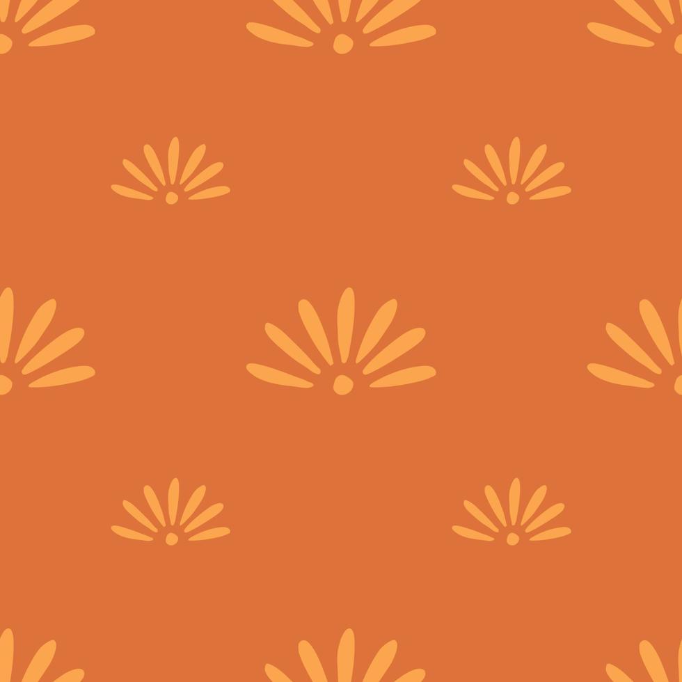 flores de campo de patrones sin fisuras con adorno de manzanilla de estilo simple. fondo naranja ilustraciones de garabatos. vector